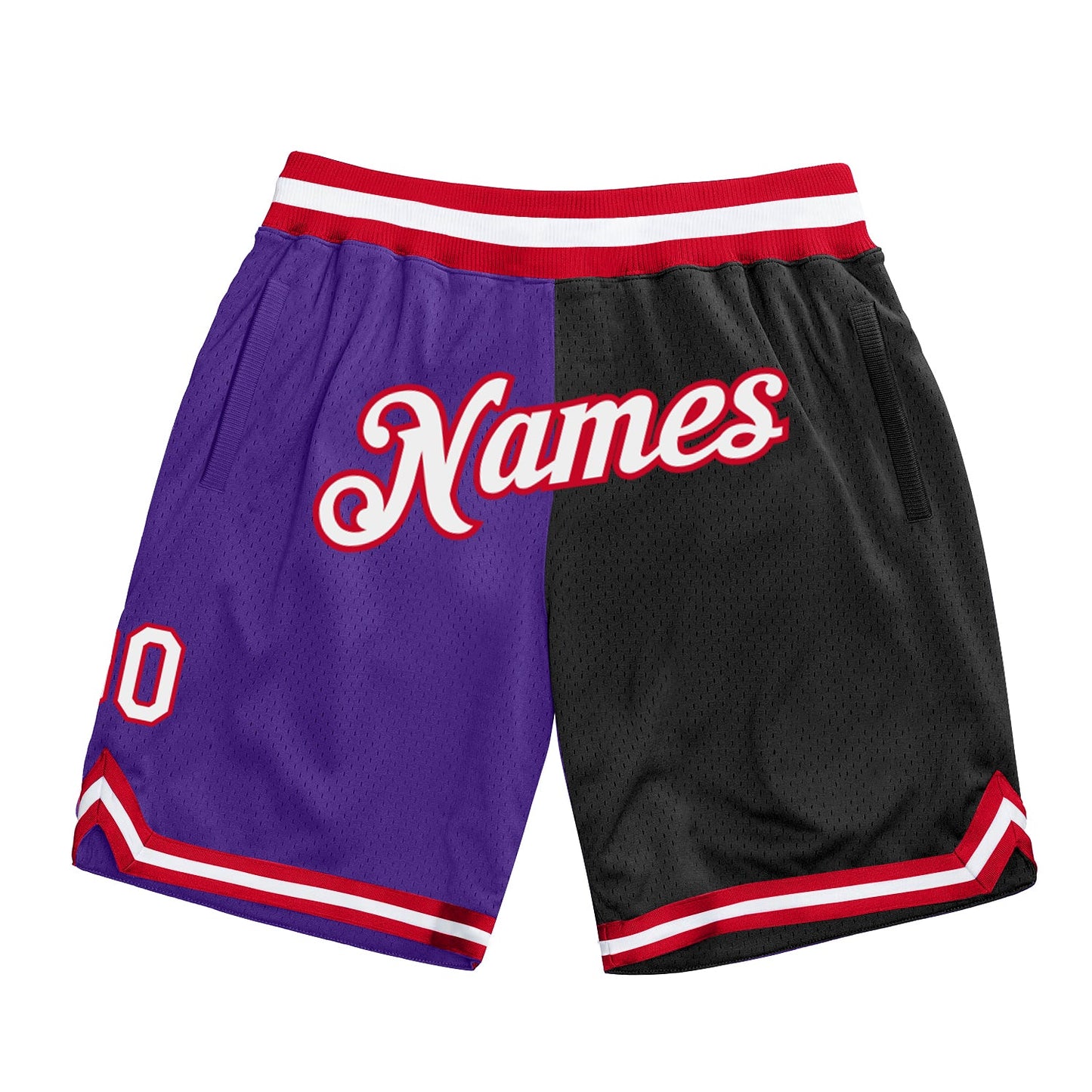 Custom Purple White-Black Authentic Throwback Split Fashion Basketball Shorts - Main View