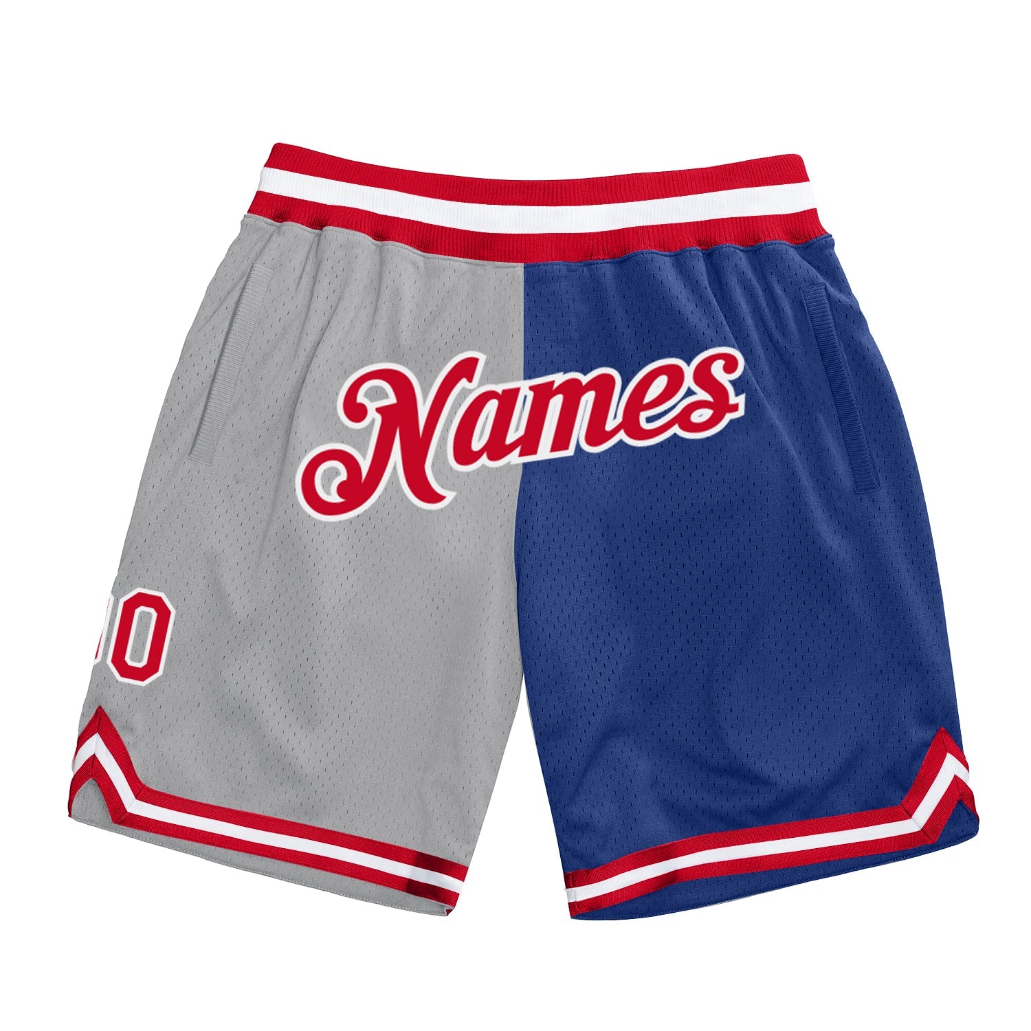 Custom Gray Red-Royal Authentic Throwback Split Fashion Basketball Shorts - Main View