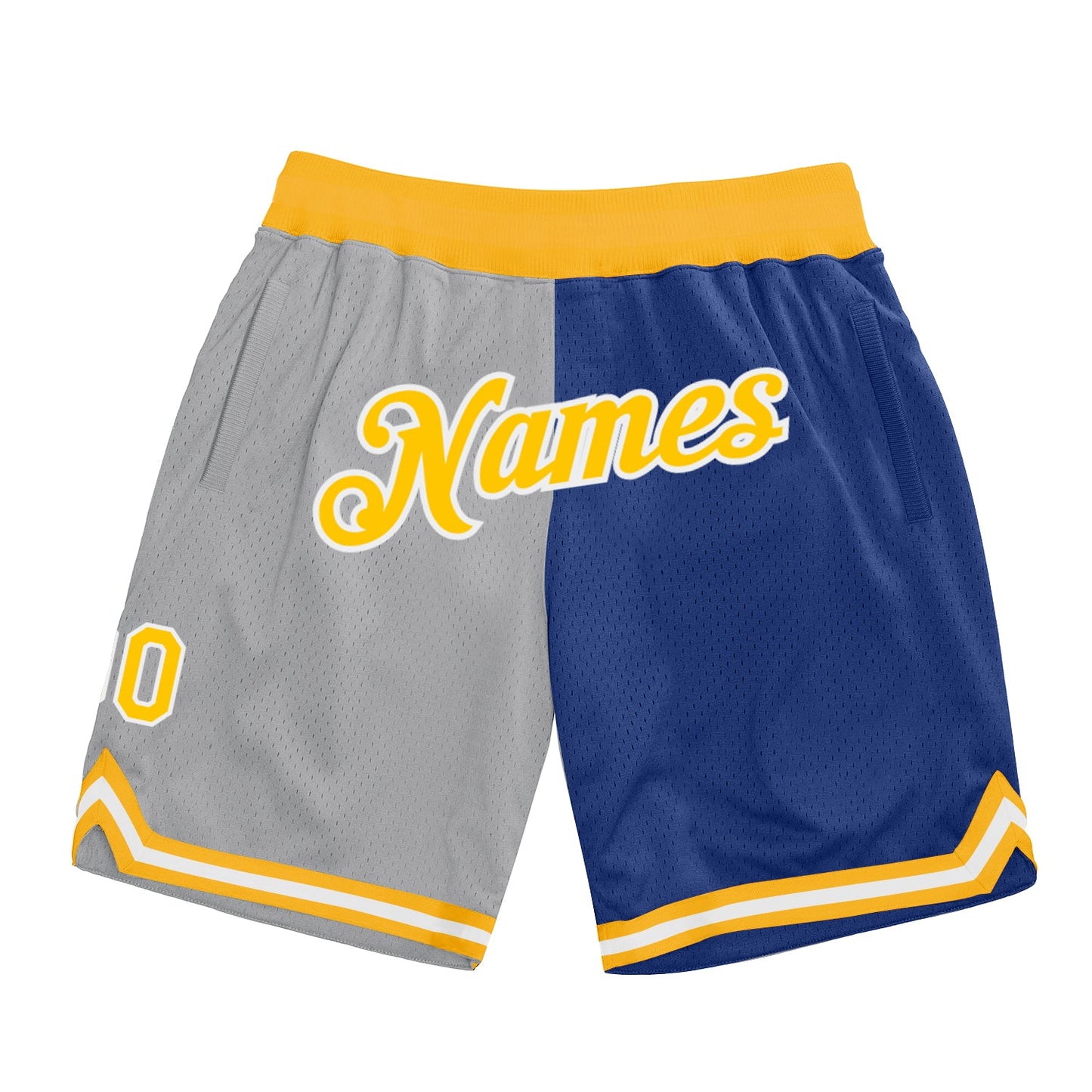 Custom Gray Gold-Royal Authentic Throwback Split Fashion Basketball Shorts - Main View