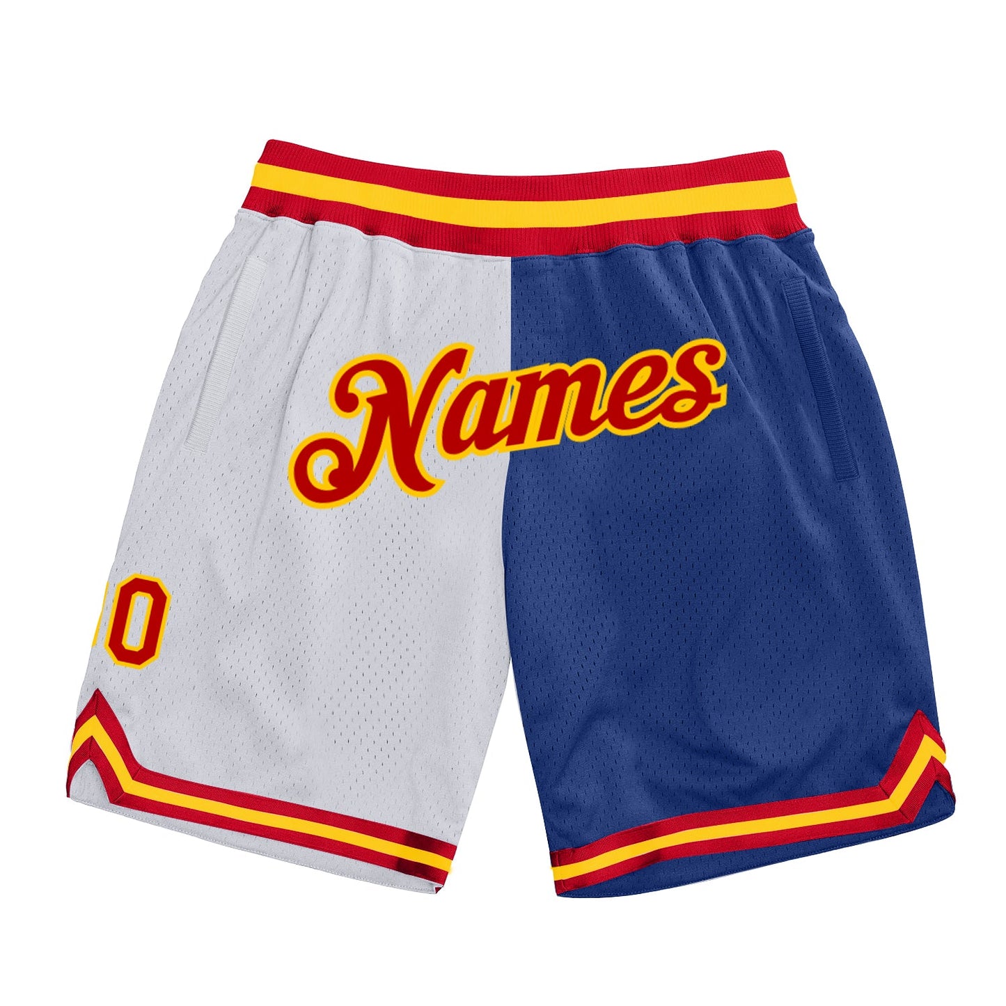 Custom Gray Red-Royal Authentic Throwback Split Fashion Basketball Shorts - Main View