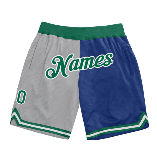 Custom Gray Kelly Green-Royal Authentic Throwback Split Fashion Basketball Shorts - Main View