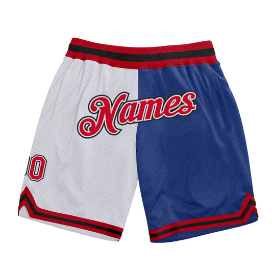 Custom White Red-Royal Authentic Throwback Split Fashion Basketball Shorts - Main View