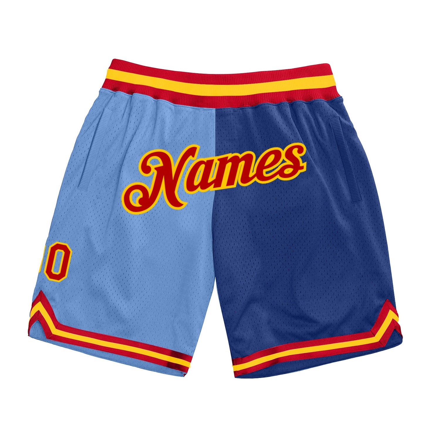 Custom Light Blue Red-Royal Authentic Throwback Split Fashion Basketball Shorts - Main View