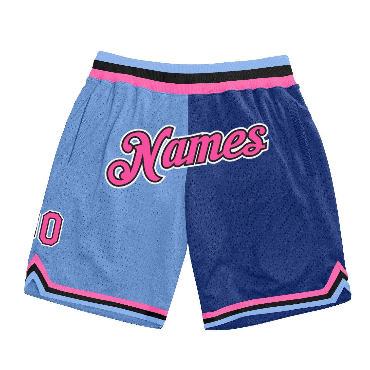 Custom Light Blue Pink-Royal Authentic Throwback Split Fashion Basketball Shorts - Main View