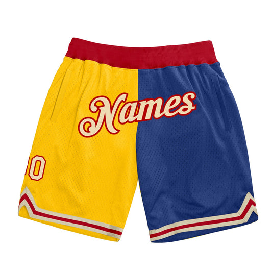 Custom Gold Cream-Royal Authentic Throwback Split Fashion Basketball Shorts - Main View