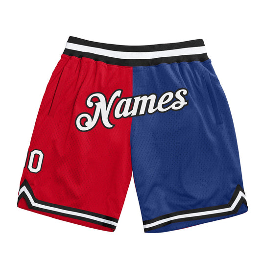 Custom Red White-Royal Authentic Throwback Split Fashion Basketball Shorts - Main View