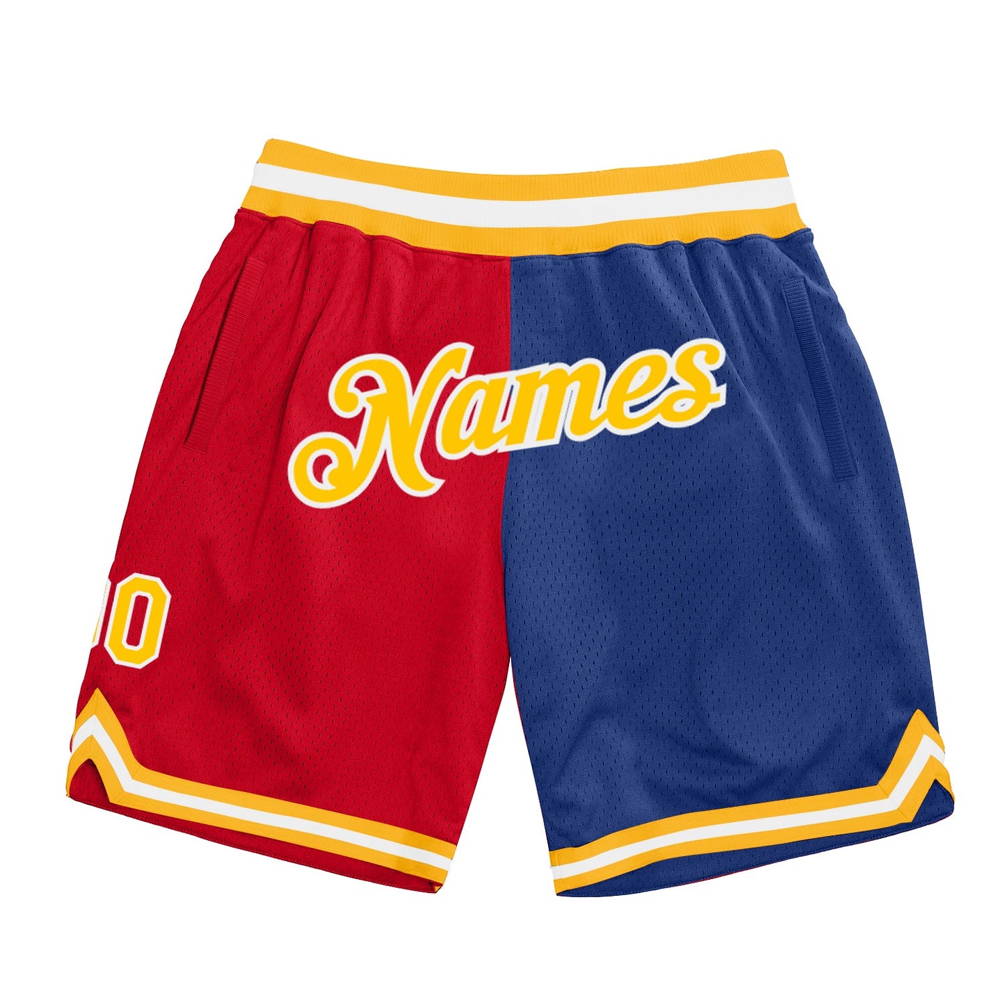 Custom Red Gold-Royal Authentic Throwback Split Fashion Basketball Shorts - Main View