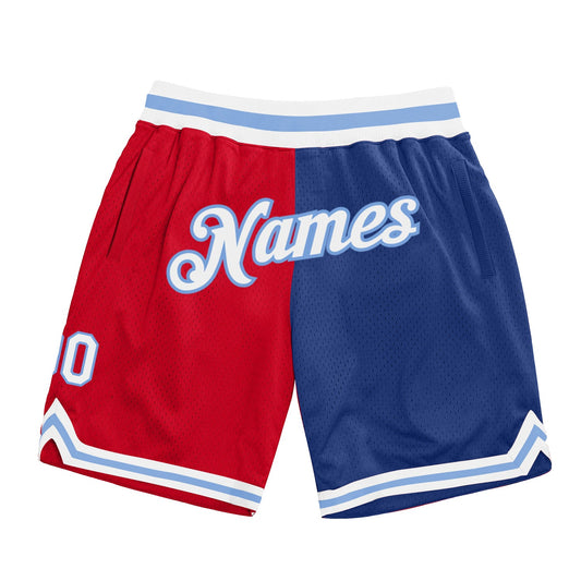 Custom Red White-Royal Authentic Throwback Split Fashion Basketball Shorts - Main View