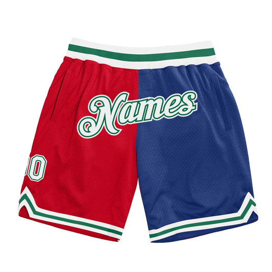 Custom Red White-Royal Authentic Throwback Split Fashion Basketball Shorts - Main View