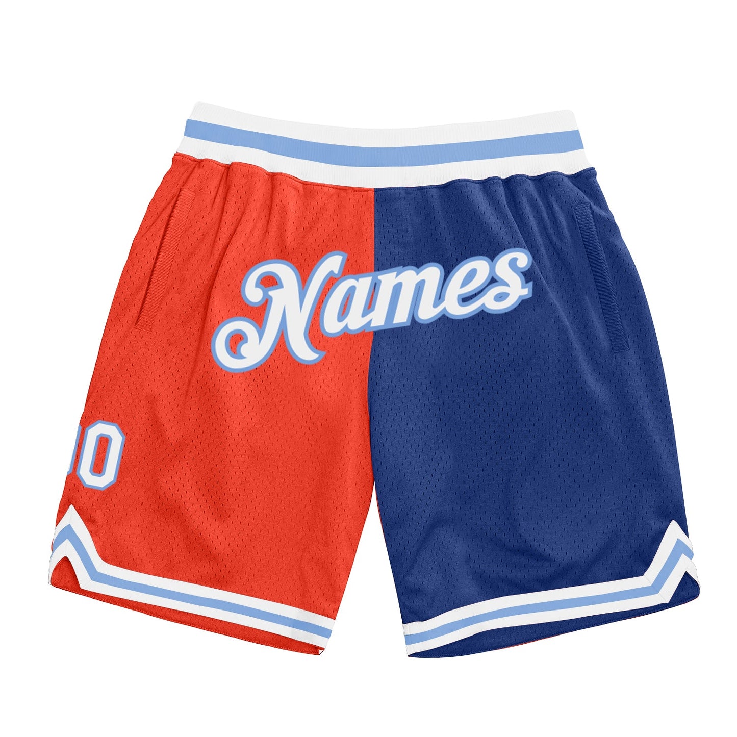 Custom Orange White-Royal Authentic Throwback Split Fashion Basketball Shorts - Main View