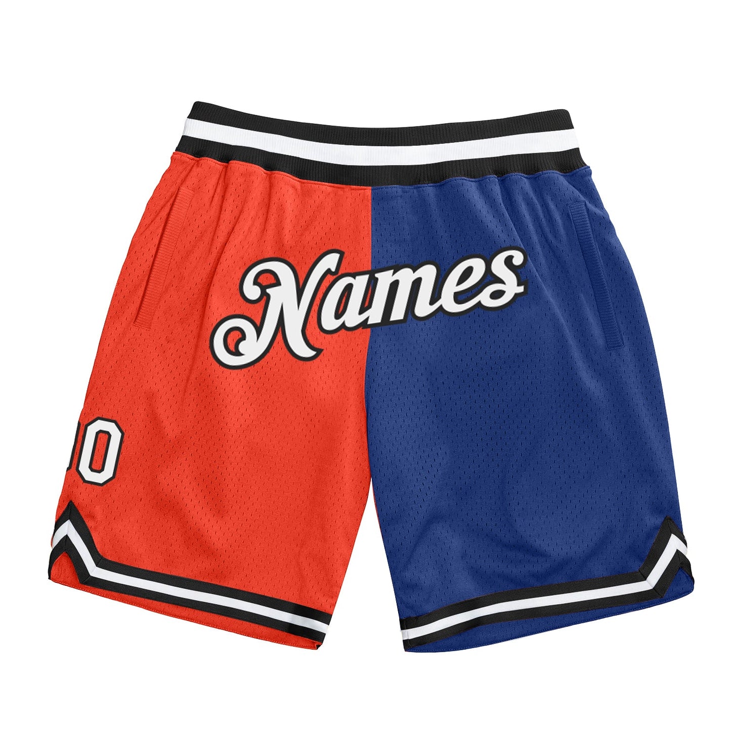Custom Orange White-Royal Authentic Throwback Split Fashion Basketball Shorts - Main View