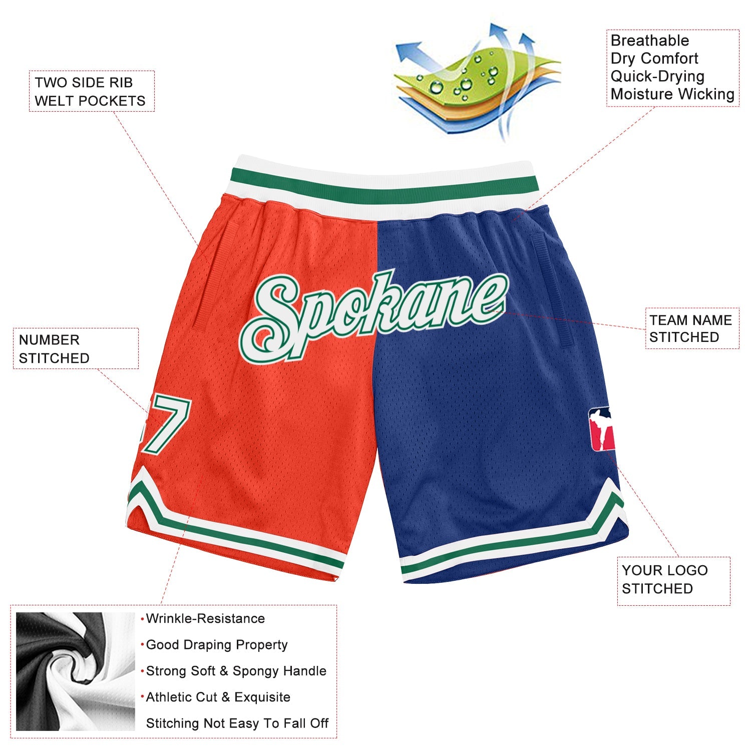 Custom Orange White-Royal Authentic Throwback Split Fashion Basketball Shorts view 2