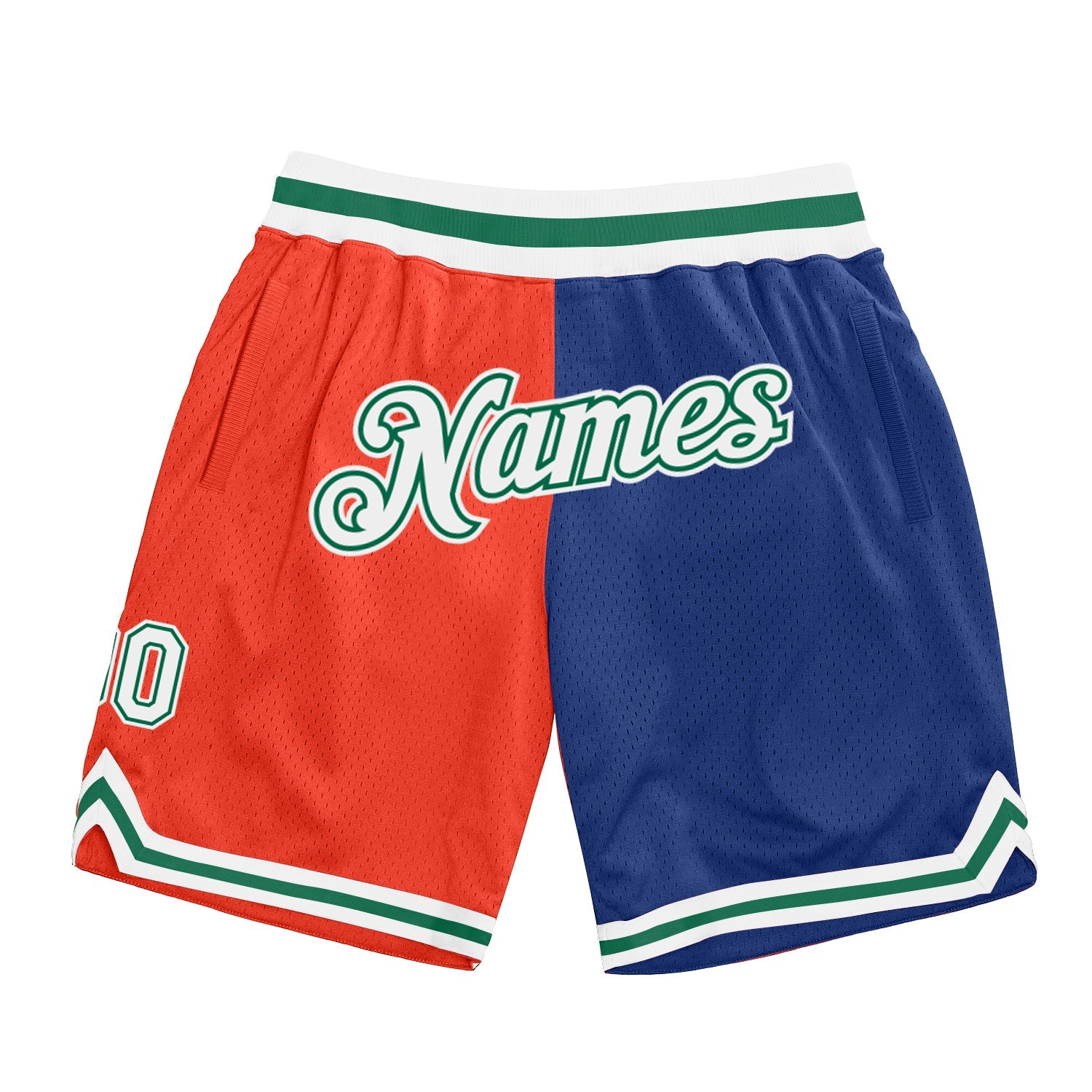 Custom Orange White-Royal Authentic Throwback Split Fashion Basketball Shorts - Main View