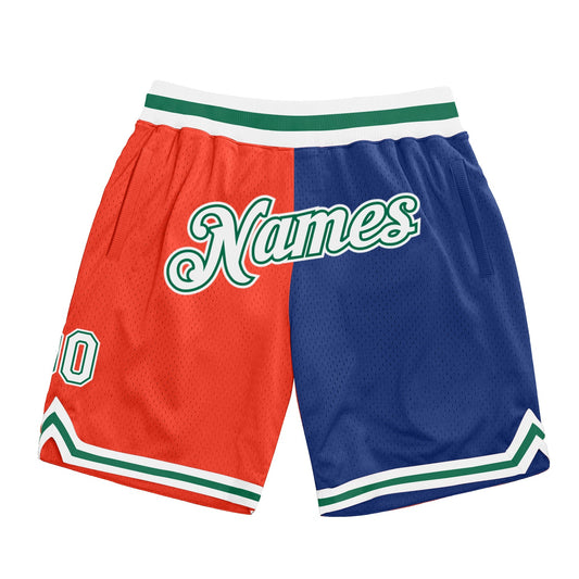 Custom Orange White-Royal Authentic Throwback Split Fashion Basketball Shorts - Main View