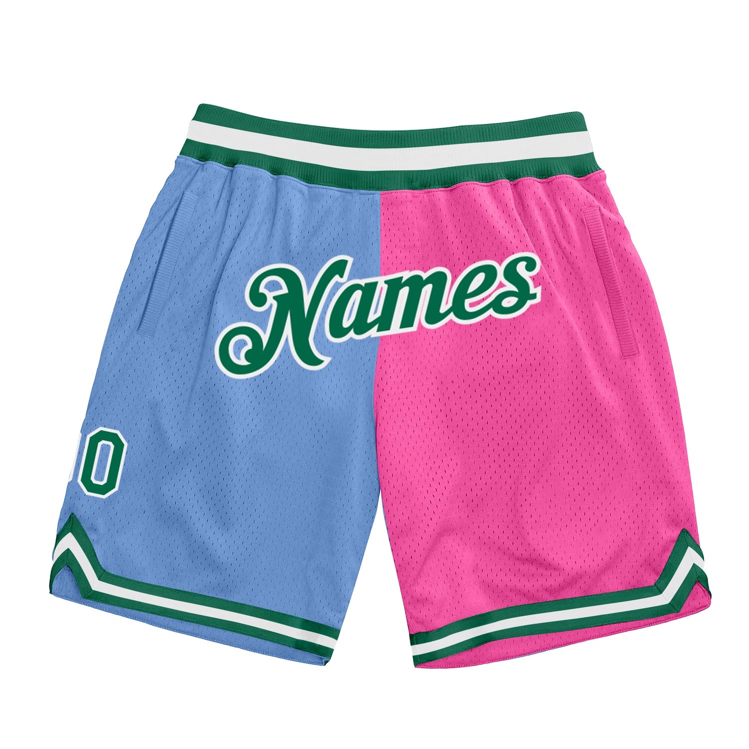Custom Light Blue Kelly Green-Pink Authentic Throwback Split Fashion Basketball Shorts - Main View