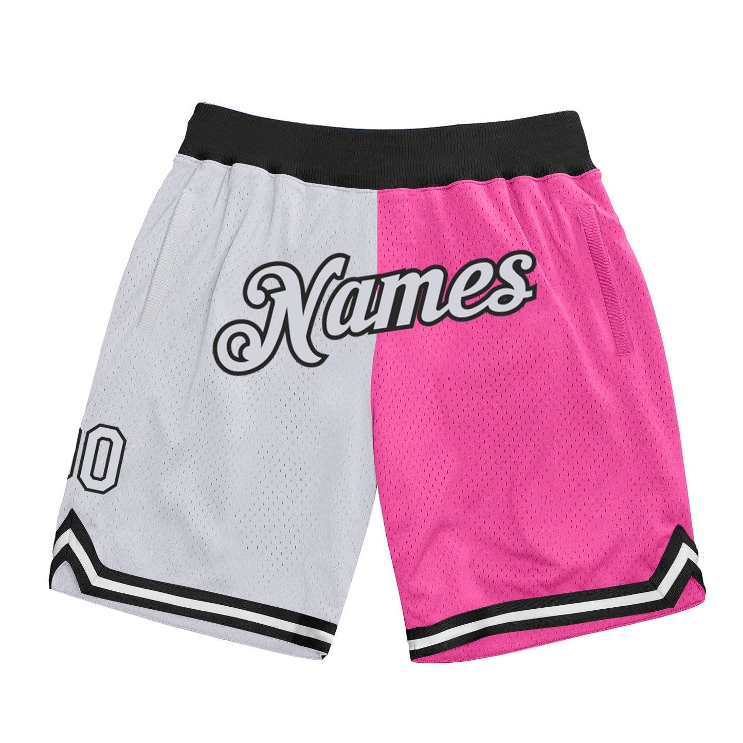 Custom Pink White-Black Authentic Throwback Split Fashion Basketball Shorts - Main View