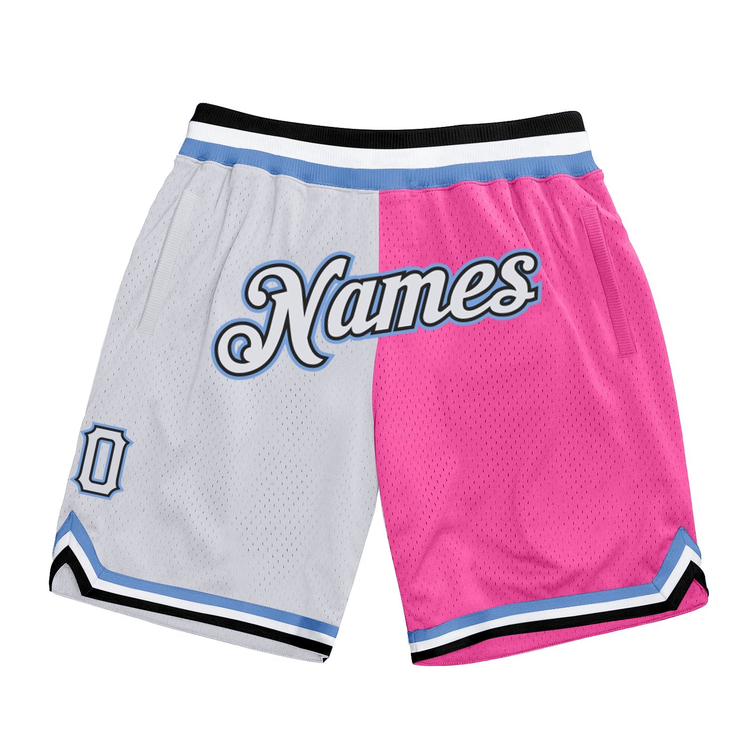 Custom Pink White-Light Blue Authentic Throwback Split Fashion Basketball Shorts - Main View