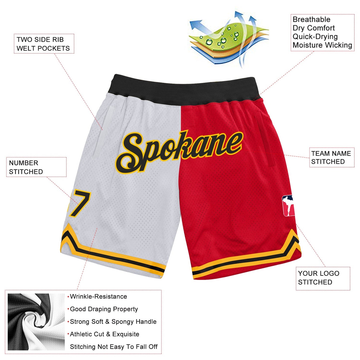 Custom White Black-Red Authentic Throwback Split Fashion Basketball Shorts view 2