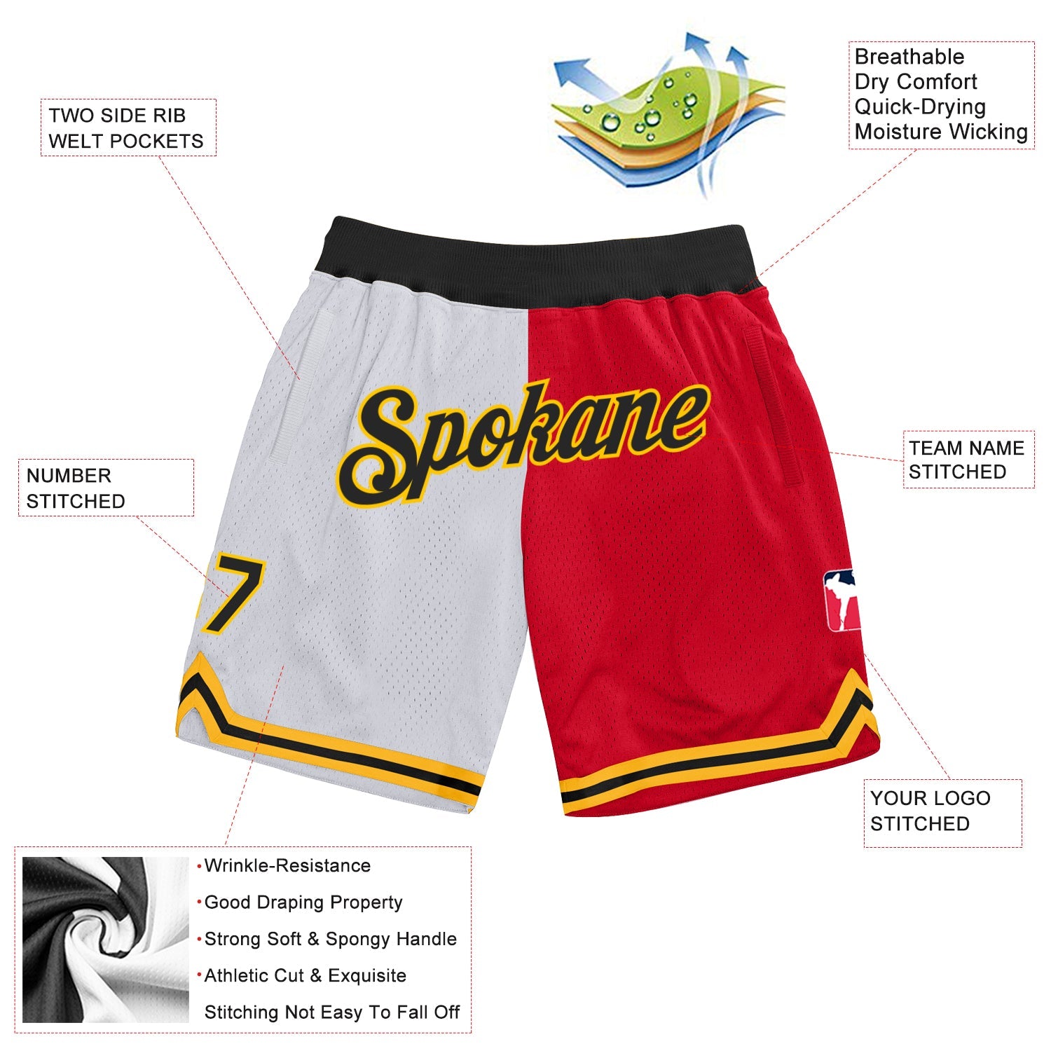 Custom White Black-Red Authentic Throwback Split Fashion Basketball Shorts view 2