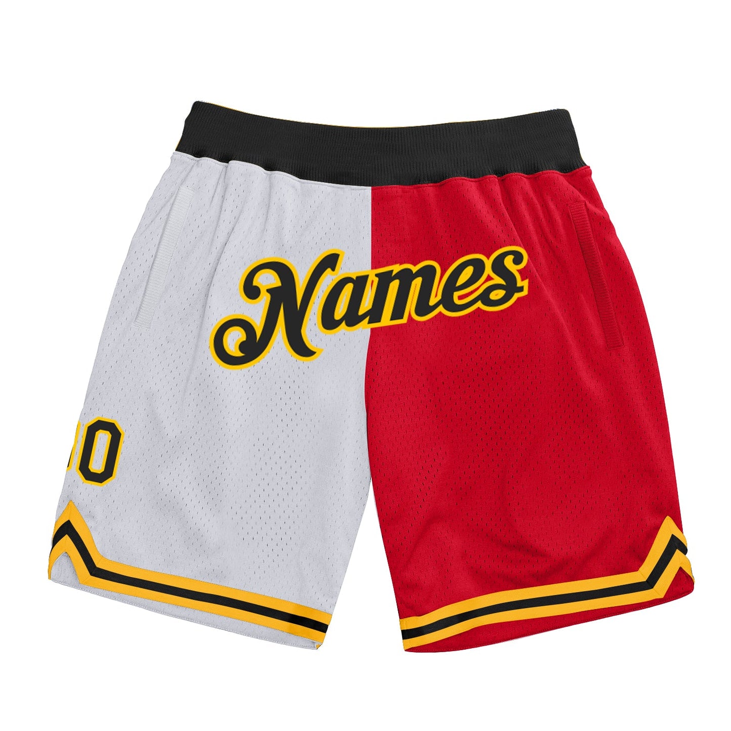 Custom White Black-Red Authentic Throwback Split Fashion Basketball Shorts - Main View