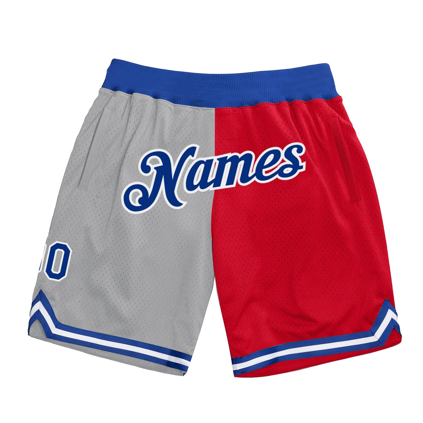 Custom Gray Royal-Red Authentic Throwback Split Fashion Basketball Shorts - Main View