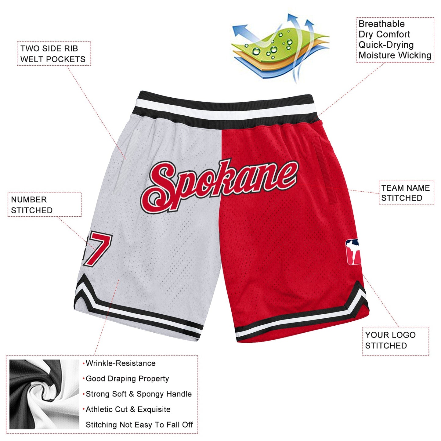 Custom White Red-Black Authentic Throwback Split Fashion Basketball Shorts view 2
