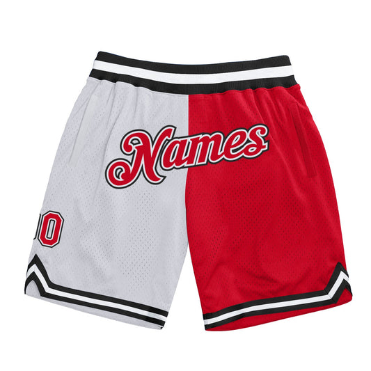 Custom White Red-Black Authentic Throwback Split Fashion Basketball Shorts - Main View