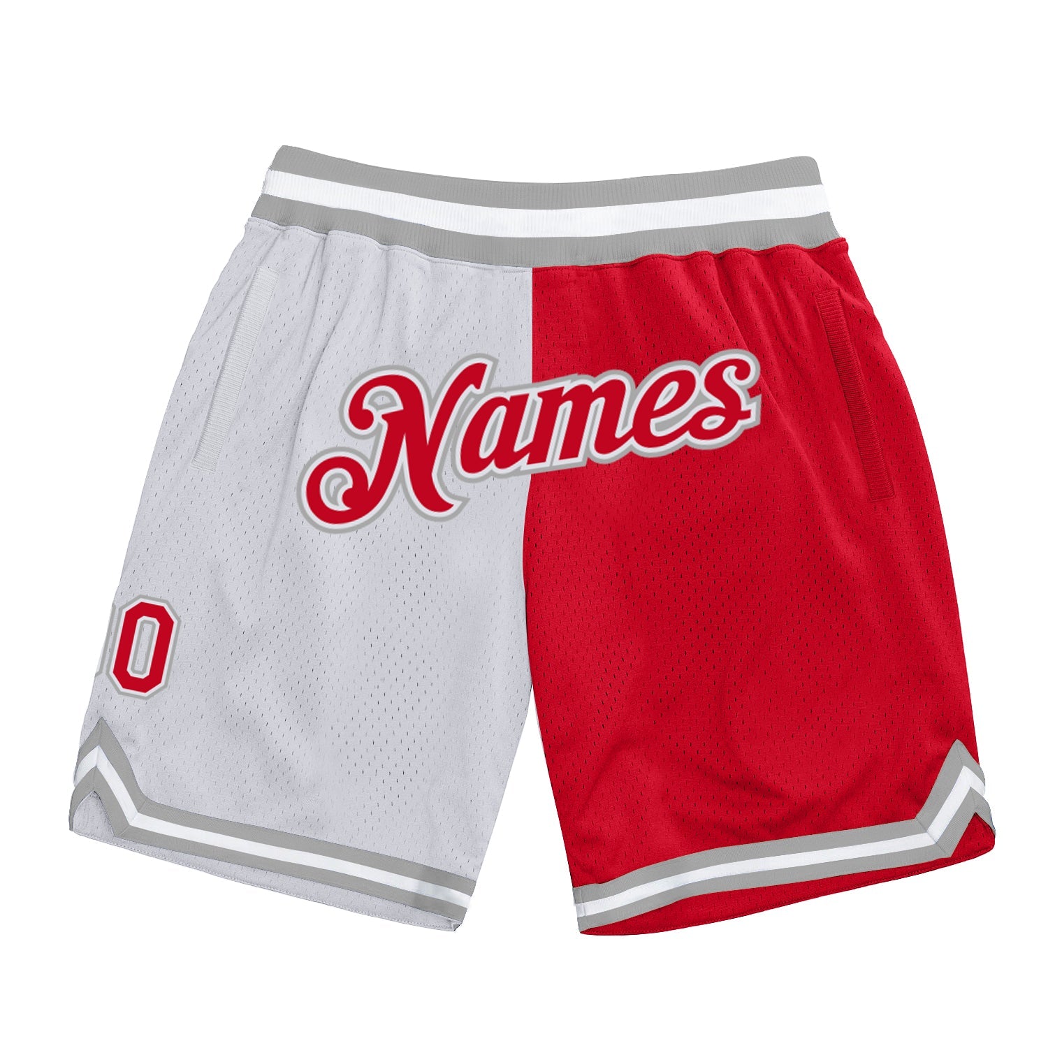 Custom White Red-Gray Authentic Throwback Split Fashion Basketball Shorts - Main View