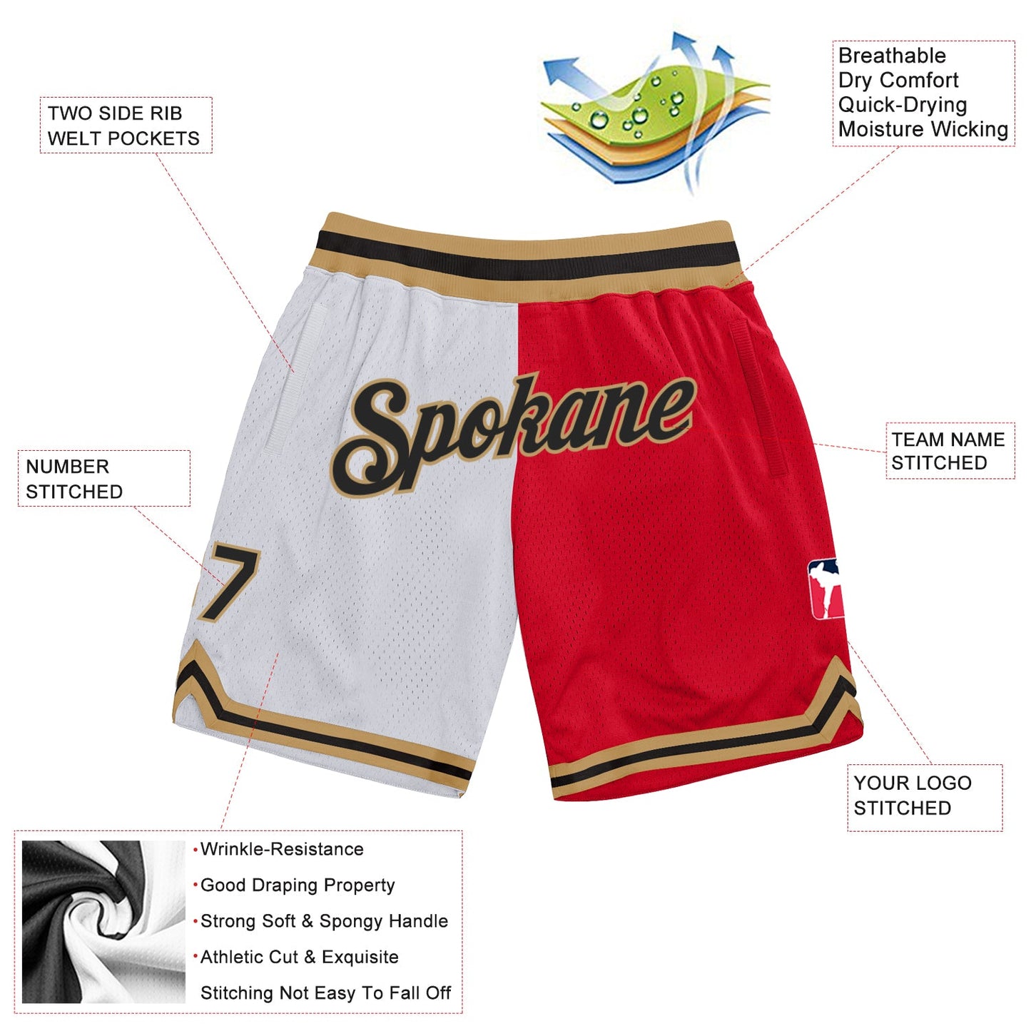 Custom White Black-Red Authentic Throwback Split Fashion Basketball Shorts view 2