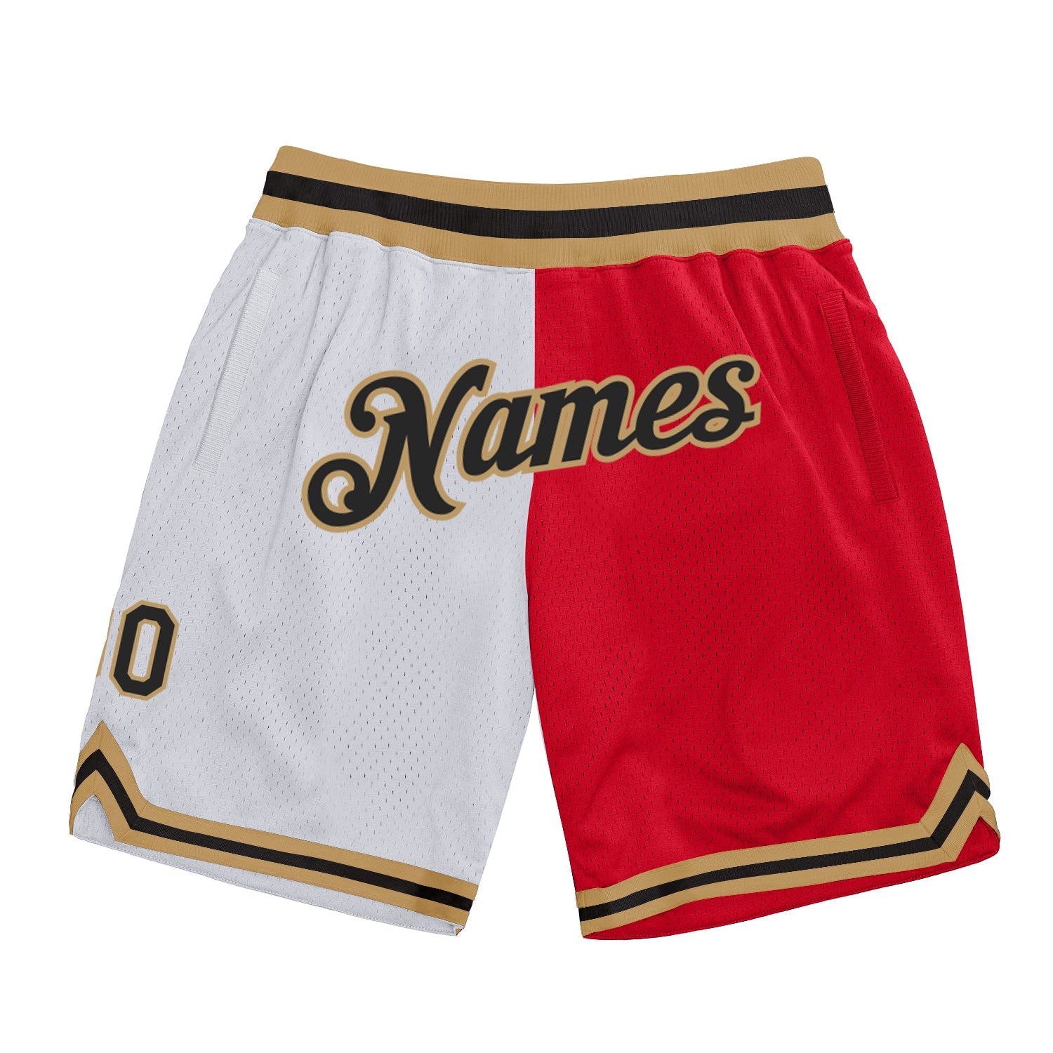 Custom White Black-Red Authentic Throwback Split Fashion Basketball Shorts - Main View