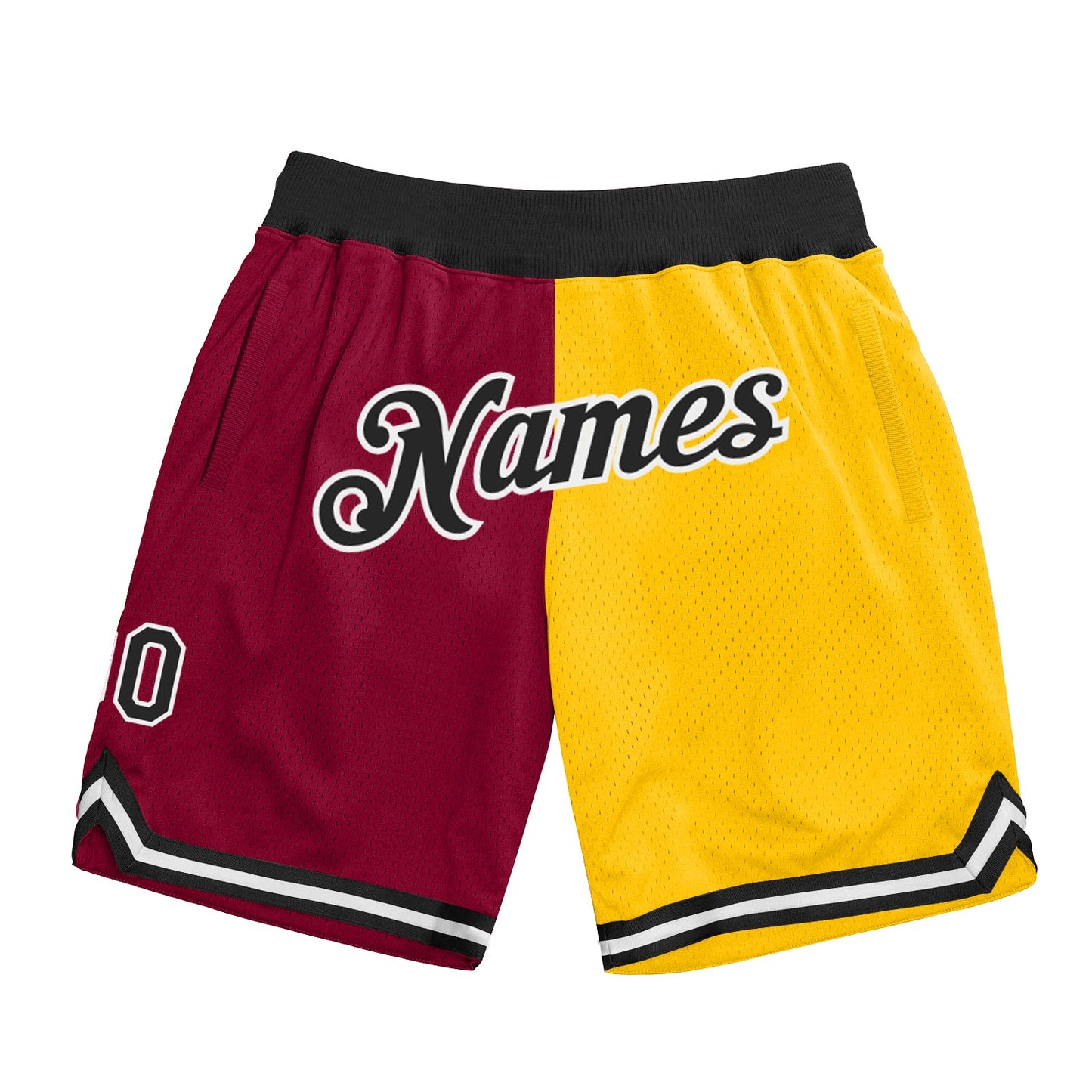 Custom Maroon Black-Gold Authentic Throwback Split Fashion Basketball Shorts - Main View