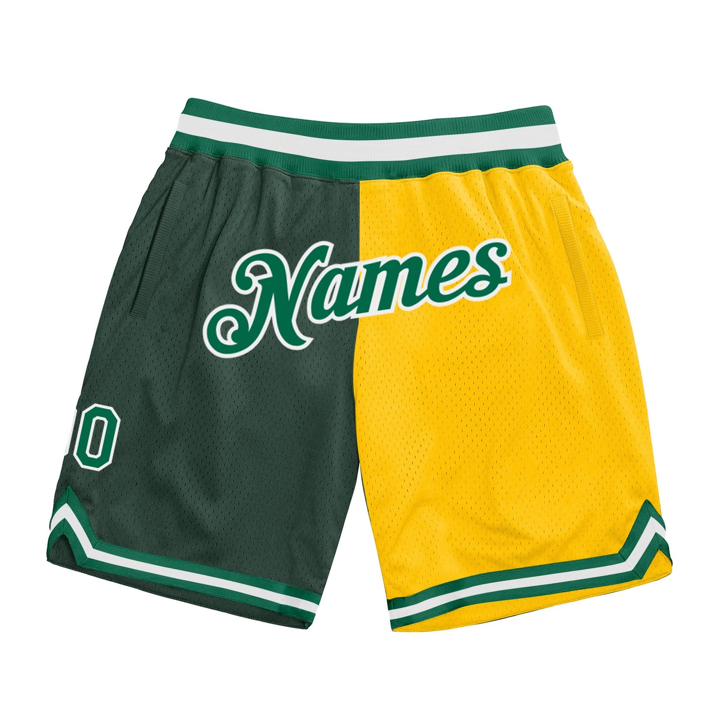Custom Hunter Green Kelly Green-Gold Authentic Throwback Split Fashion Basketball Shorts - Main View