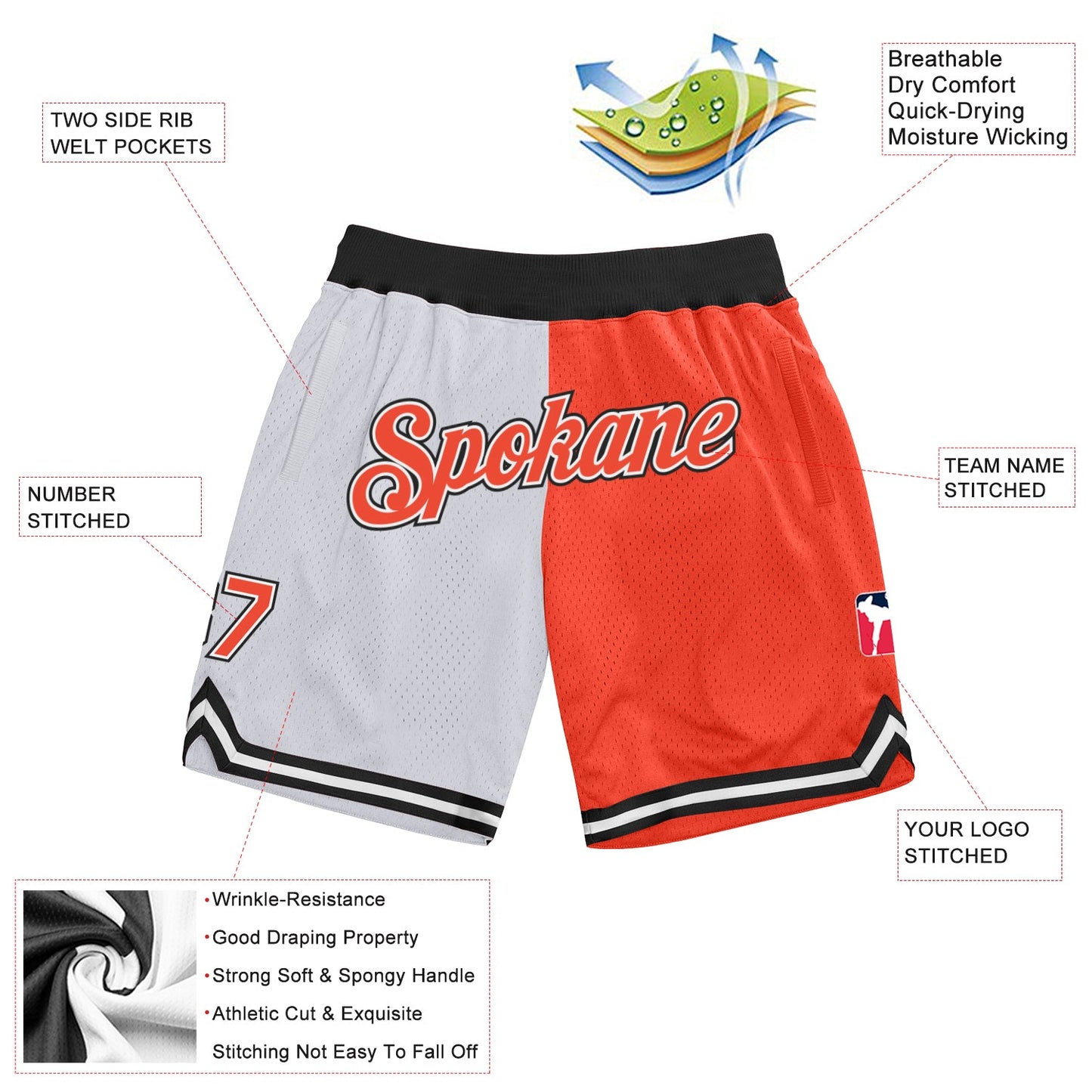 Custom White Orange-Black Authentic Throwback Split Fashion Basketball Shorts view 2
