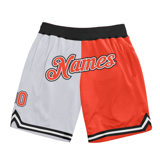 Custom White Orange-Black Authentic Throwback Split Fashion Basketball Shorts - Main View