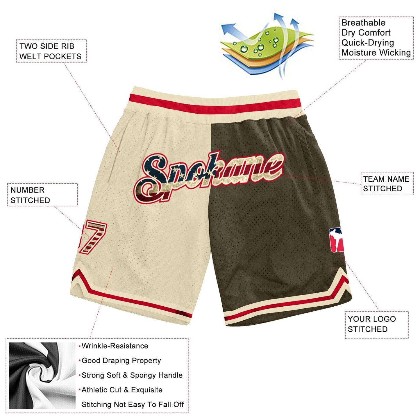 Custom Cream Vintage USA Flag-Olive Authentic Throwback Split Fashion Basketball Shorts view 2