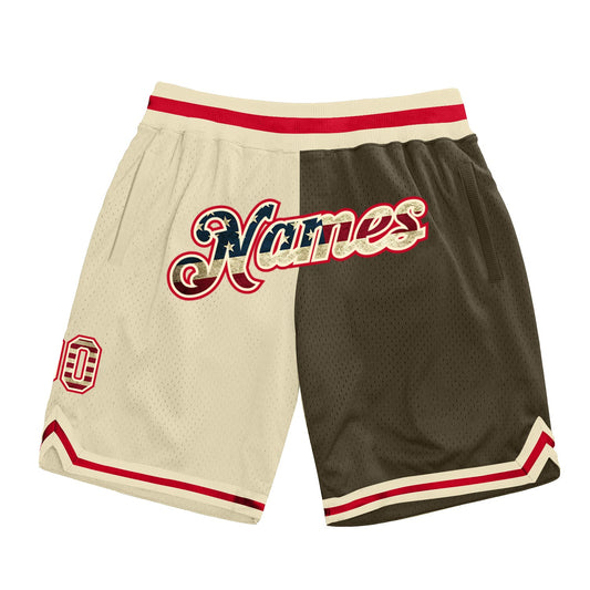 Custom Cream Vintage USA Flag-Olive Authentic Throwback Split Fashion Basketball Shorts - Main View