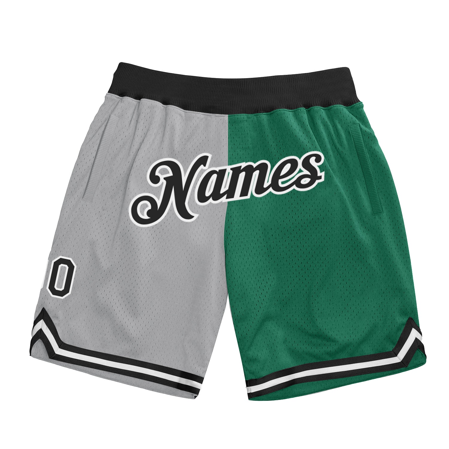 Custom Gray Black-Kelly Green Authentic Throwback Split Fashion Basketball Shorts - Main View