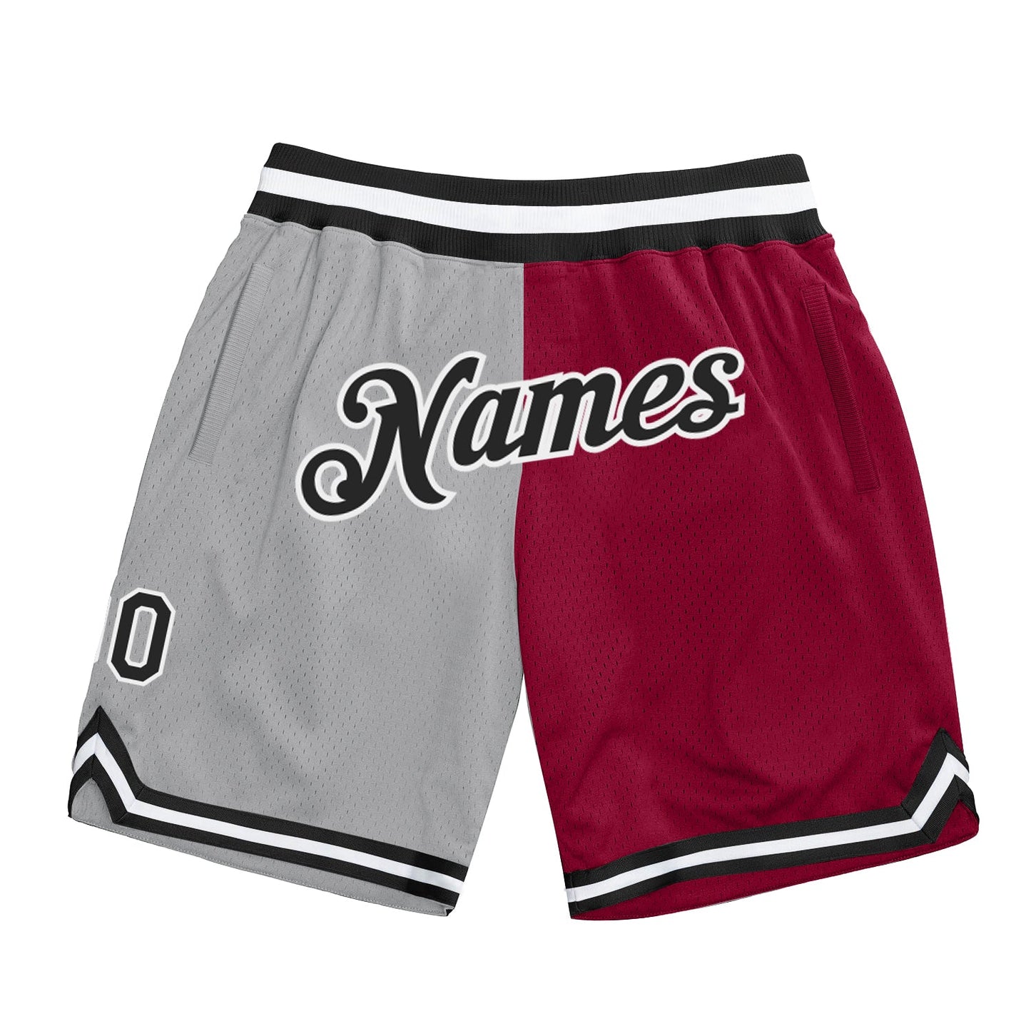Custom Gray Black-Maroon Authentic Throwback Split Fashion Basketball Shorts - Main View