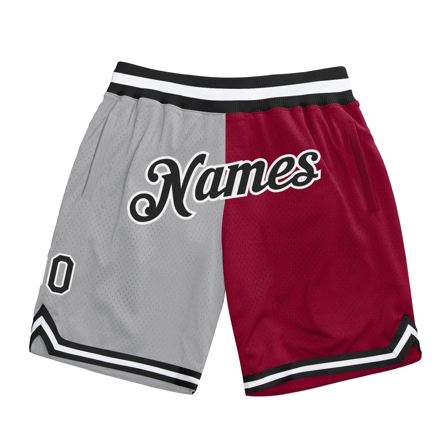 Custom Gray Black-Maroon Authentic Throwback Split Fashion Basketball Shorts - Main View