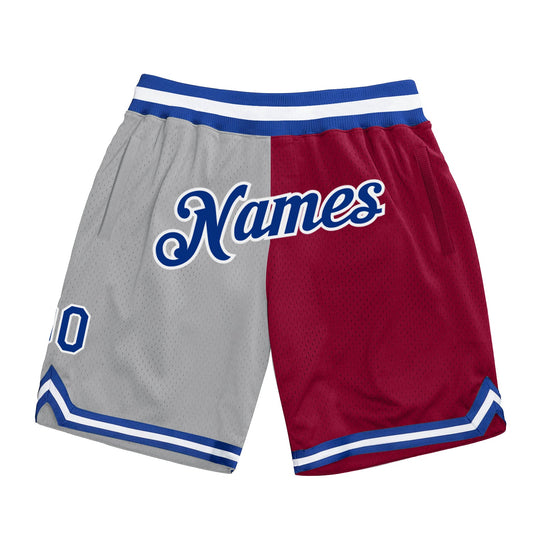 Custom Gray Royal-Maroon Authentic Throwback Split Fashion Basketball Shorts - Main View
