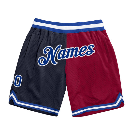 Custom Navy Royal-Maroon Authentic Throwback Split Fashion Basketball Shorts - Main View