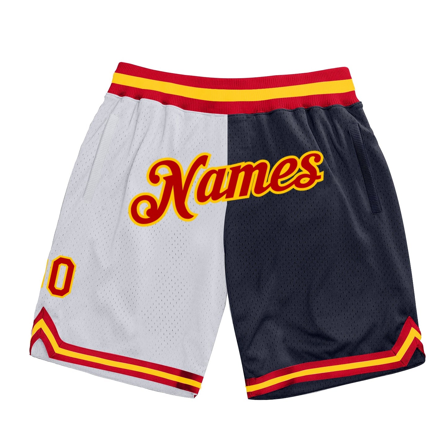 Custom White Red-Navy Authentic Throwback Split Fashion Basketball Shorts - Main View