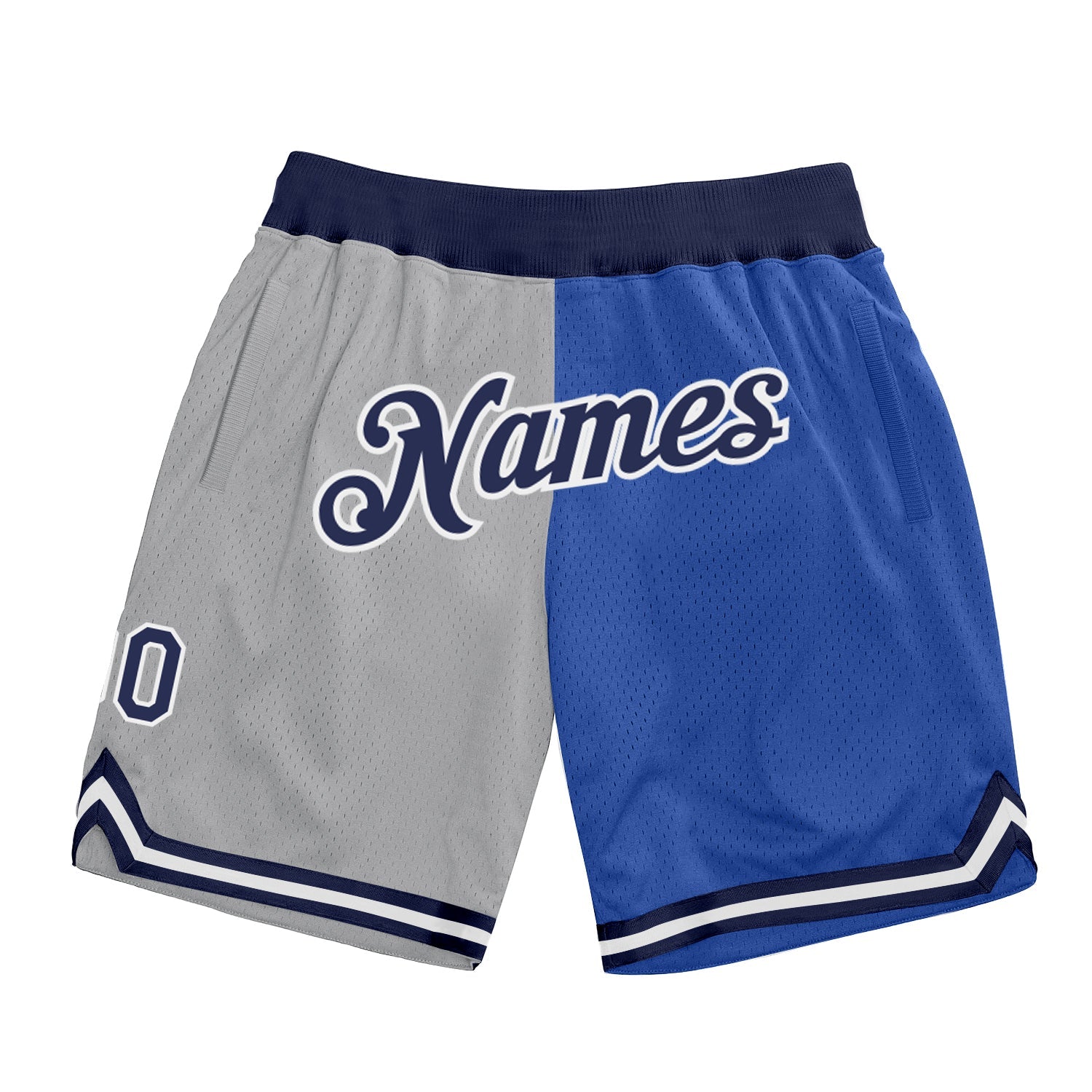 Custom Gray Navy-Blue Authentic Throwback Split Fashion Basketball Shorts - Main View