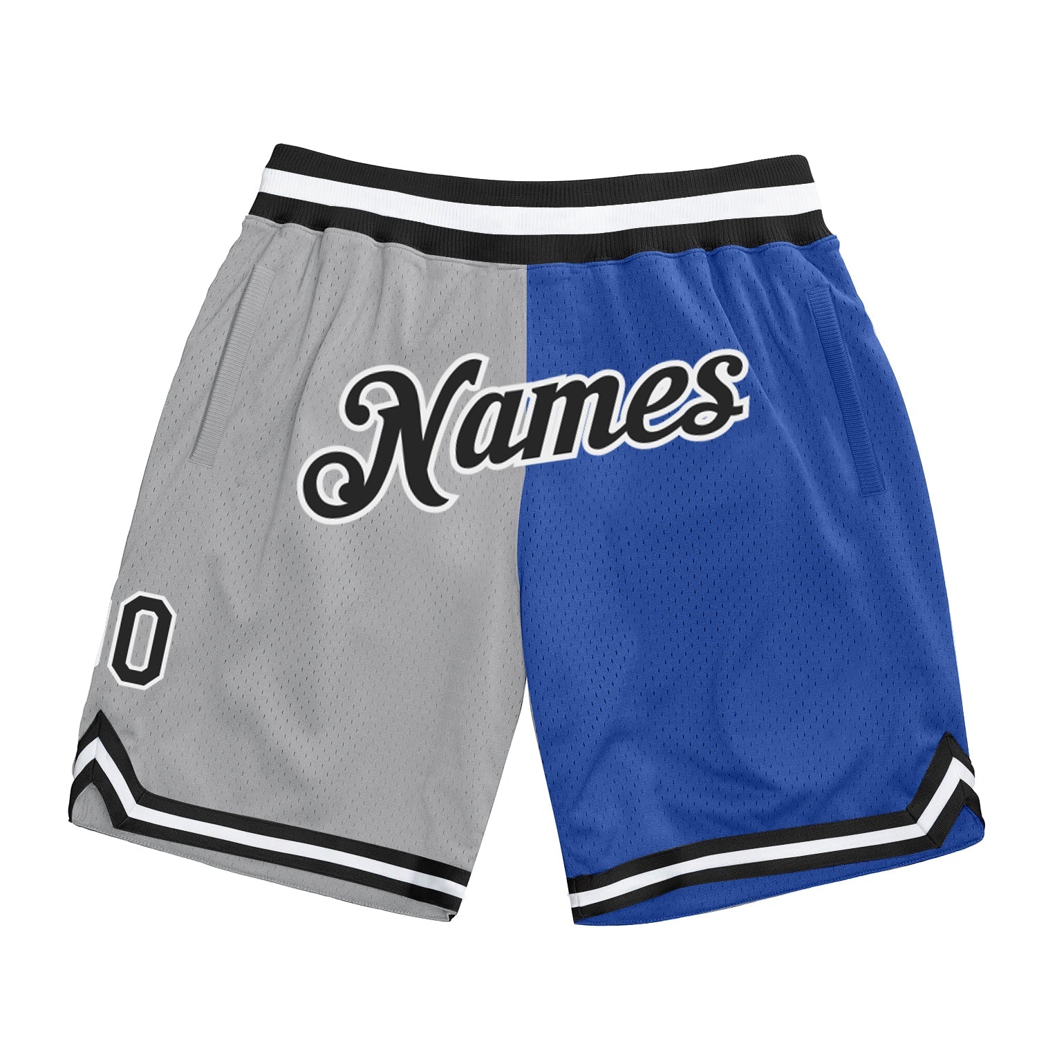 Custom Gray Black-Blue Authentic Throwback Split Fashion Basketball Shorts - Main View
