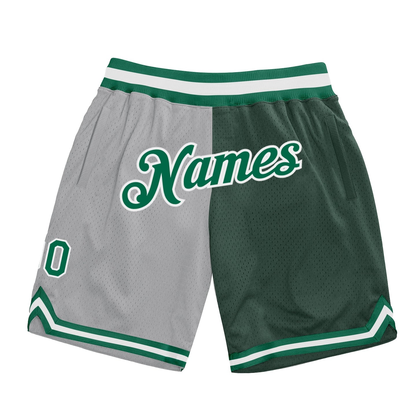 Custom Gray Kelly Green-Hunter Green Authentic Throwback Split Fashion Basketball Shorts - Main View