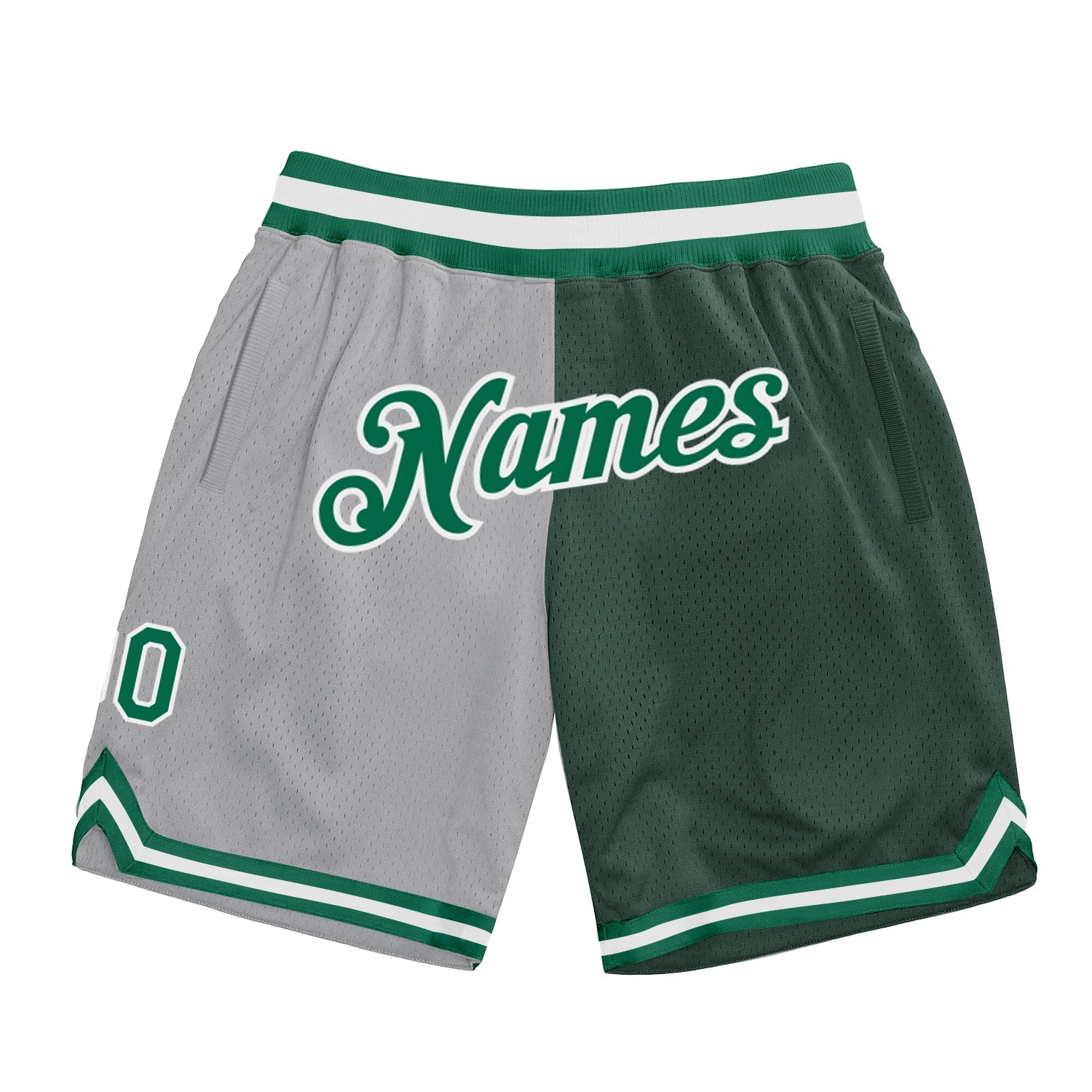 Custom Gray Kelly Green-Hunter Green Authentic Throwback Split Fashion Basketball Shorts - Main View