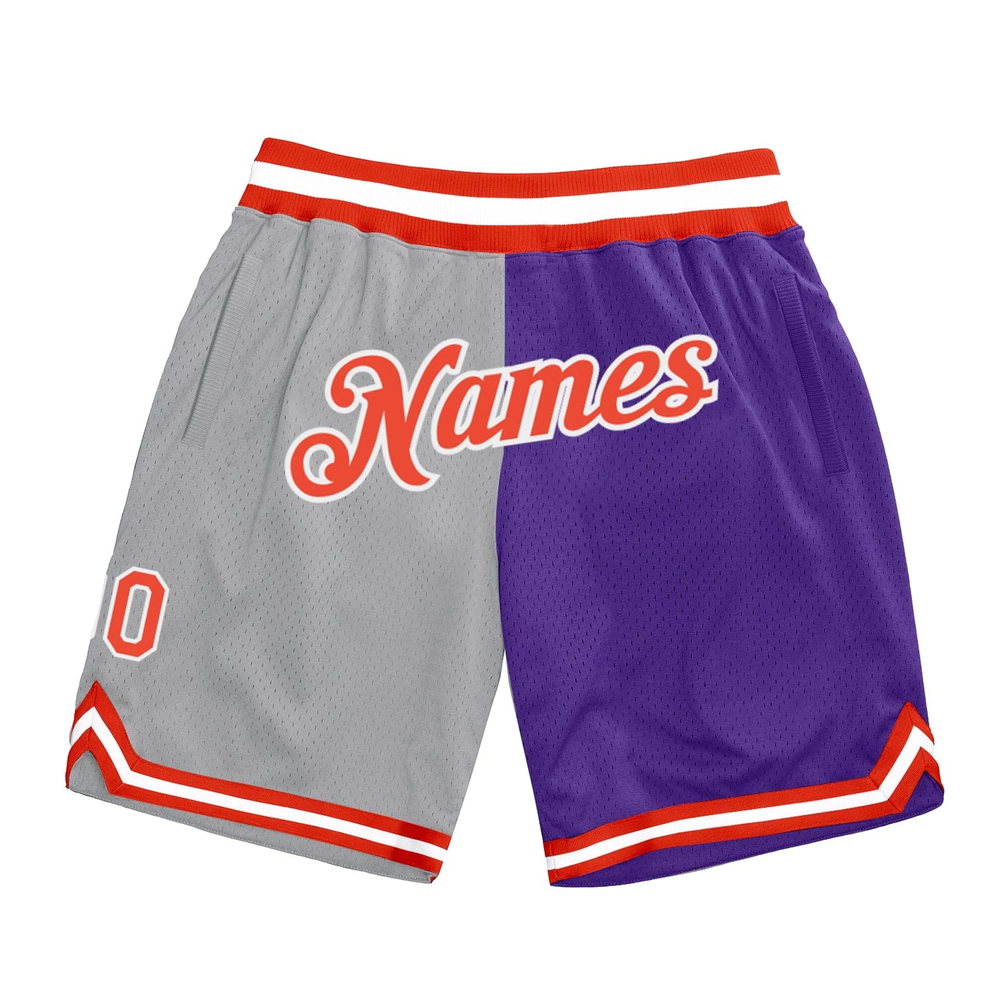 Custom Gray Orange-Purple Authentic Throwback Split Fashion Basketball Shorts - Main View