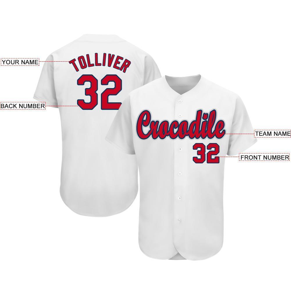 Custom White Red-Navy Baseball Jersey view 3