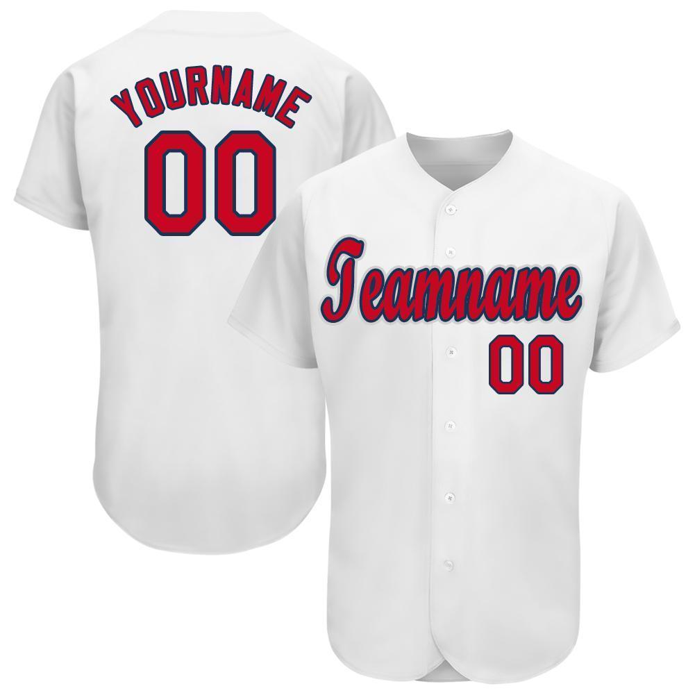 Custom White Red-Navy Baseball Jersey - Main View