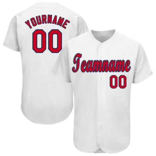 Custom White Red-Navy Baseball Jersey - Main View